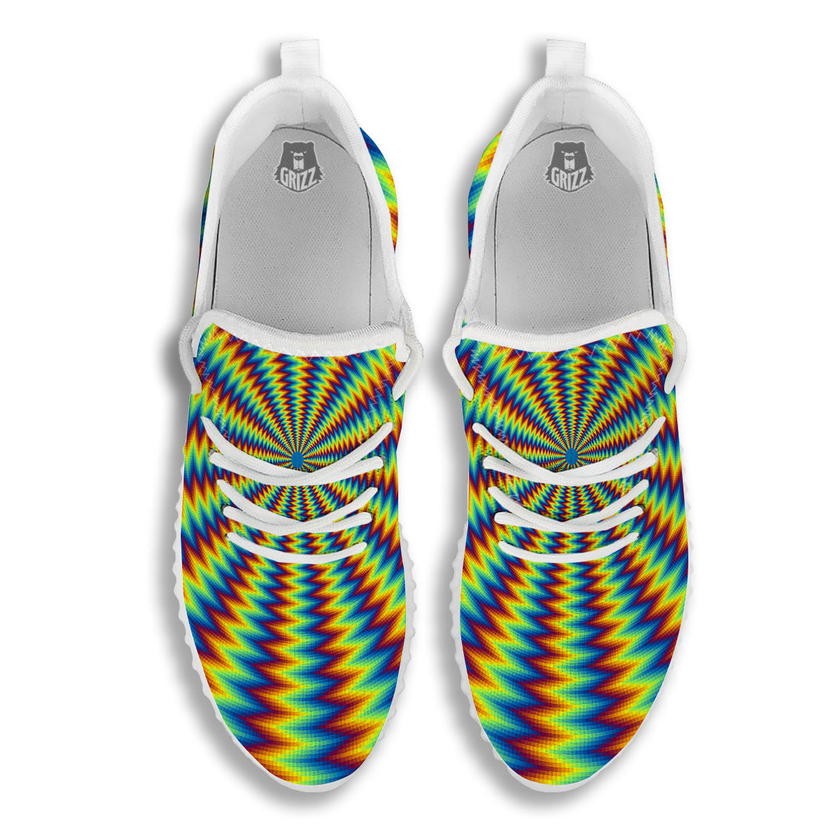Optical Illusion Octagonal Psychedelic White Walking Shoes-grizzshop