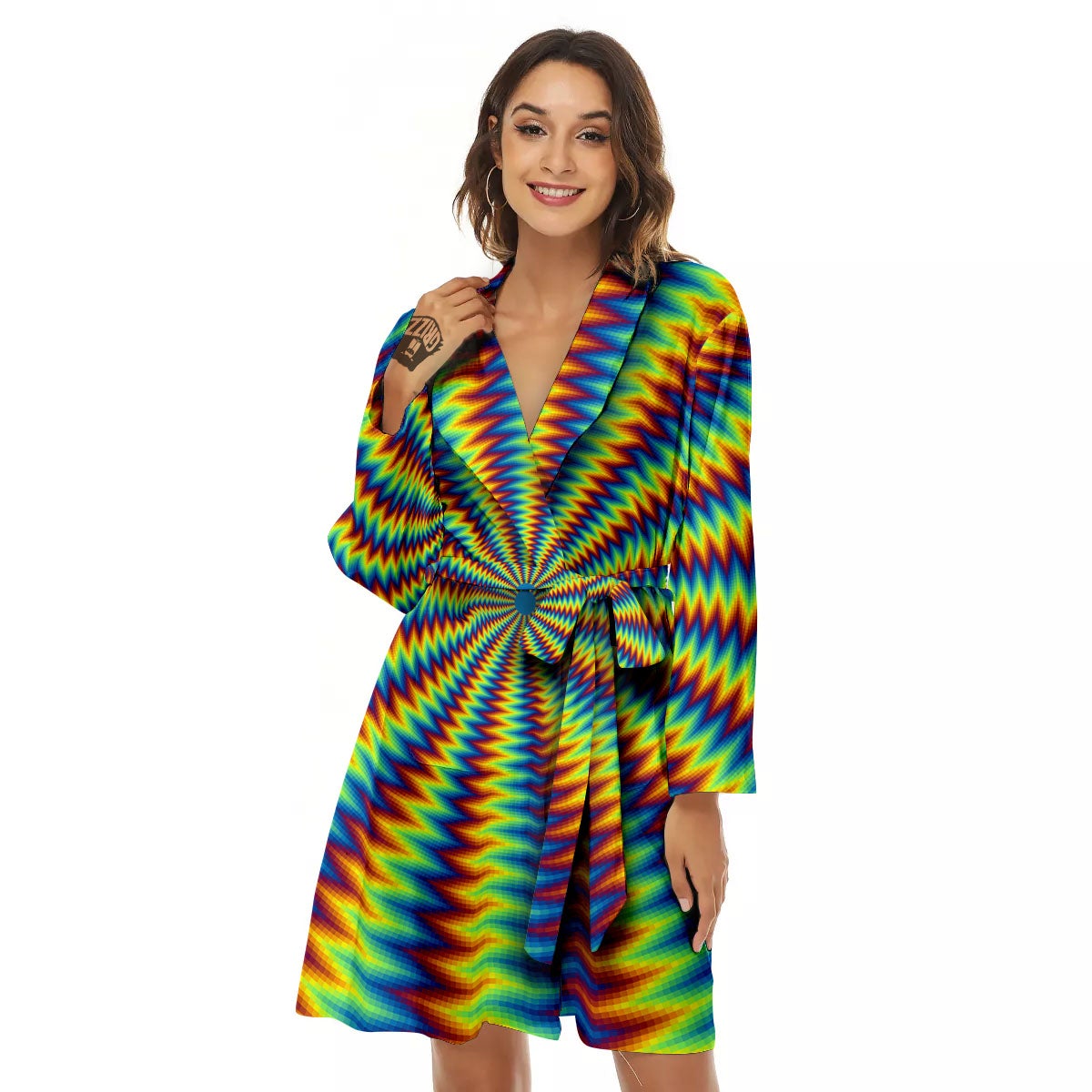 Optical Illusion Octagonal Psychedelic Women's Robe-grizzshop