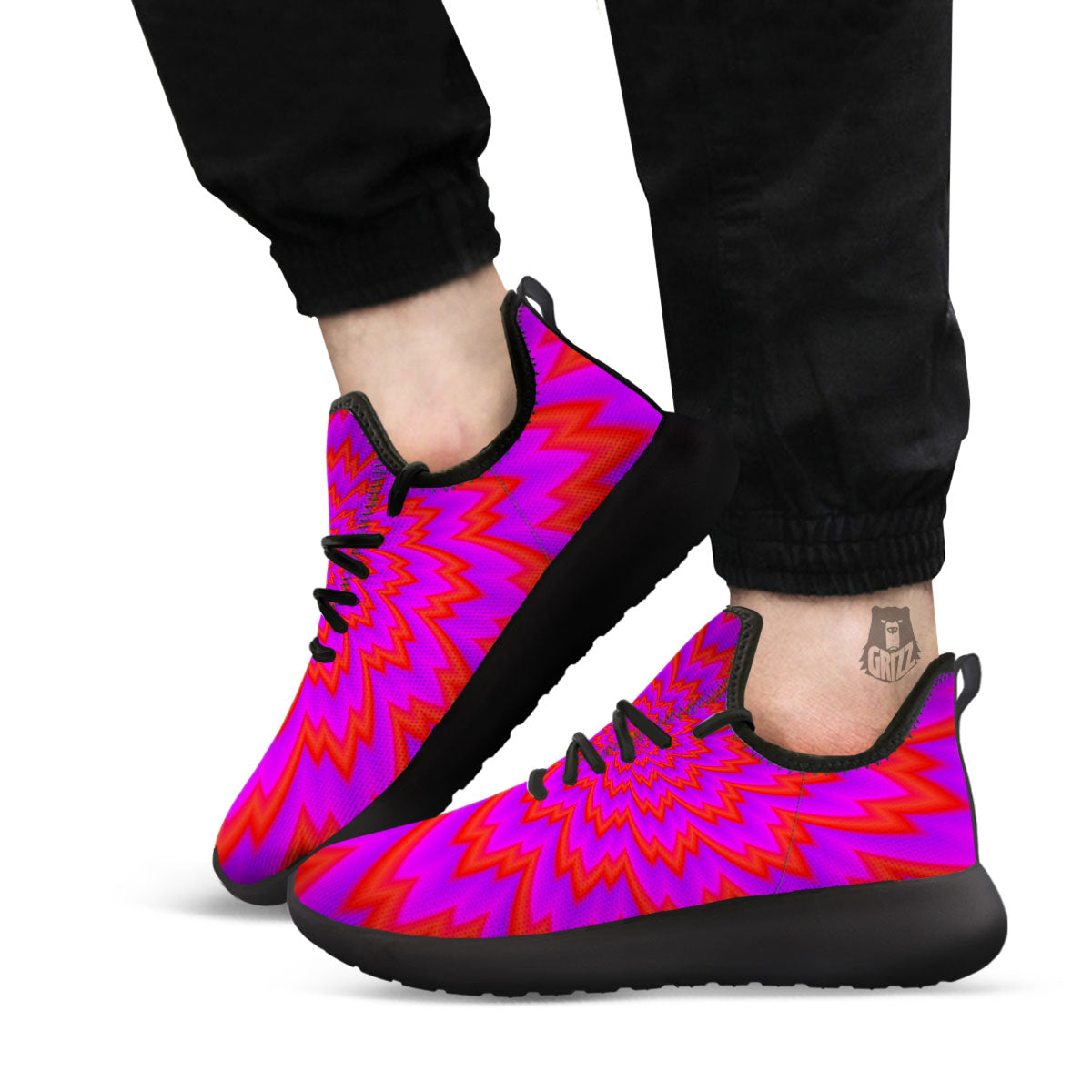 Optical Illusion Spiky Psychedelic Black Athletic Shoes-grizzshop