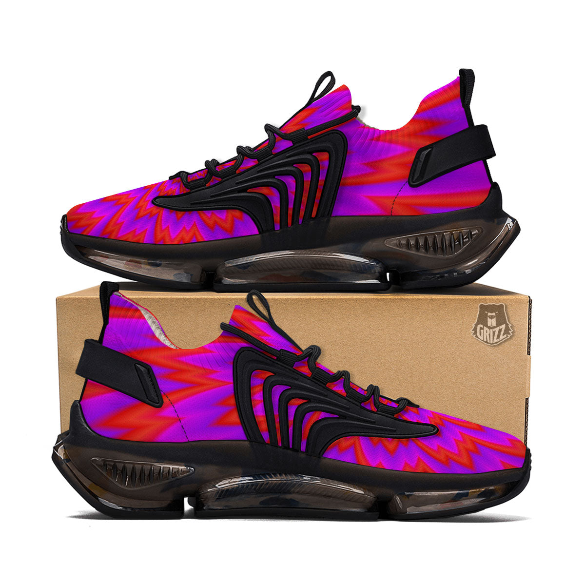 Optical Illusion Spiky Psychedelic Black Gym Shoes-grizzshop