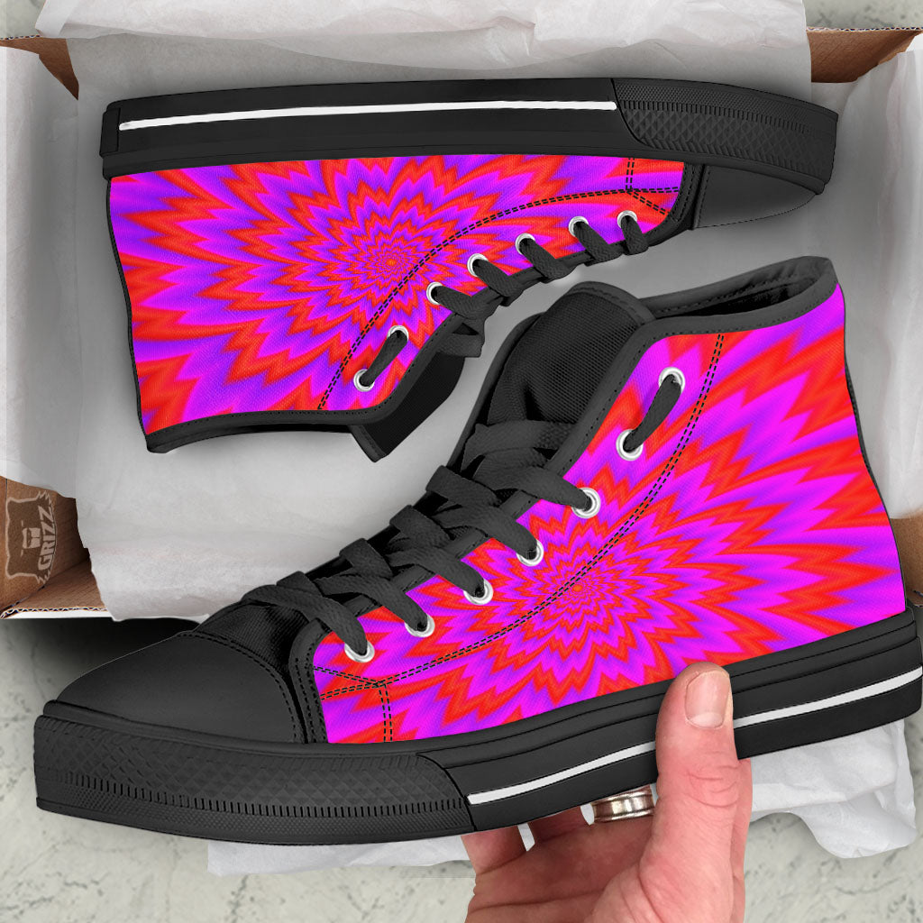 Optical Illusion Spiky Psychedelic Black High Top Shoes-grizzshop