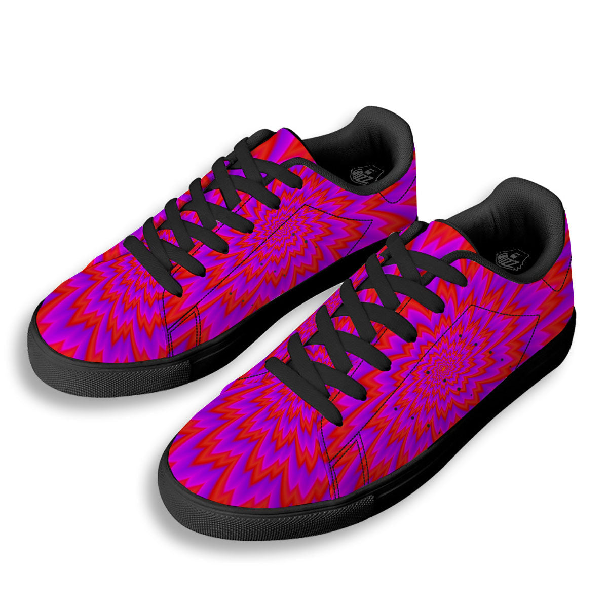 Optical Illusion Spiky Psychedelic Black Low Top Sneakers-grizzshop