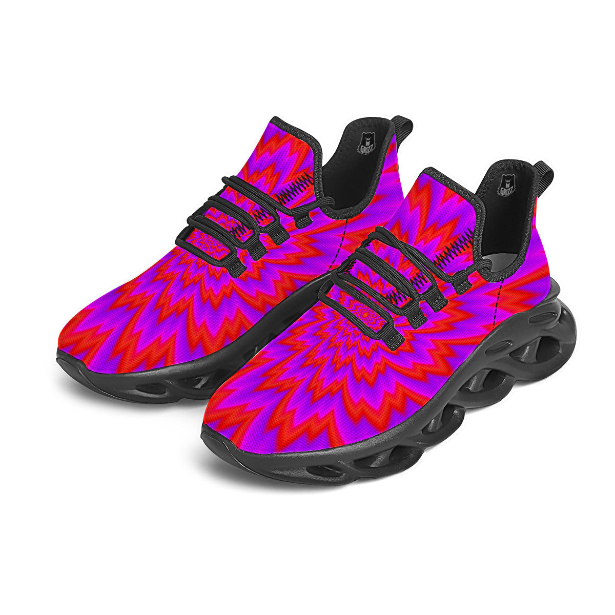 Optical Illusion Spiky Psychedelic Black Running Shoes-grizzshop