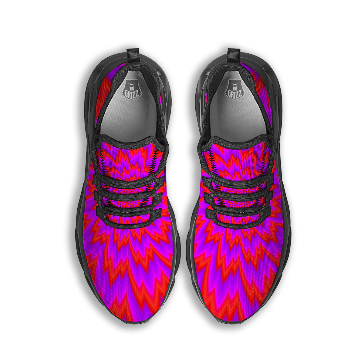 Optical Illusion Spiky Psychedelic Black Running Shoes-grizzshop