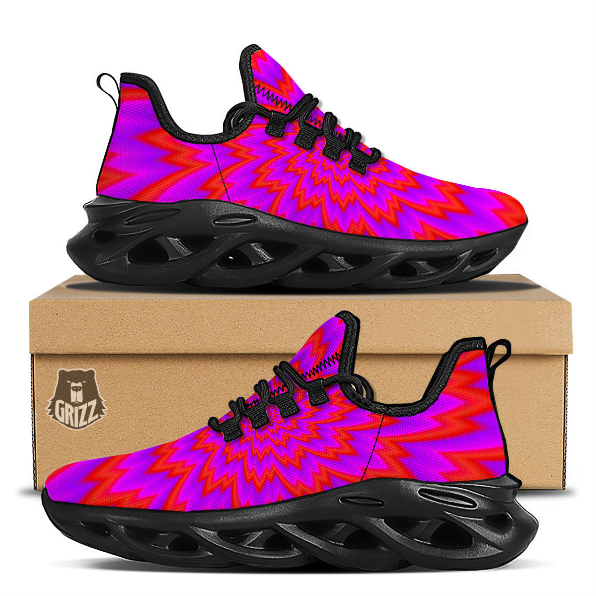 Optical Illusion Spiky Psychedelic Black Running Shoes-grizzshop