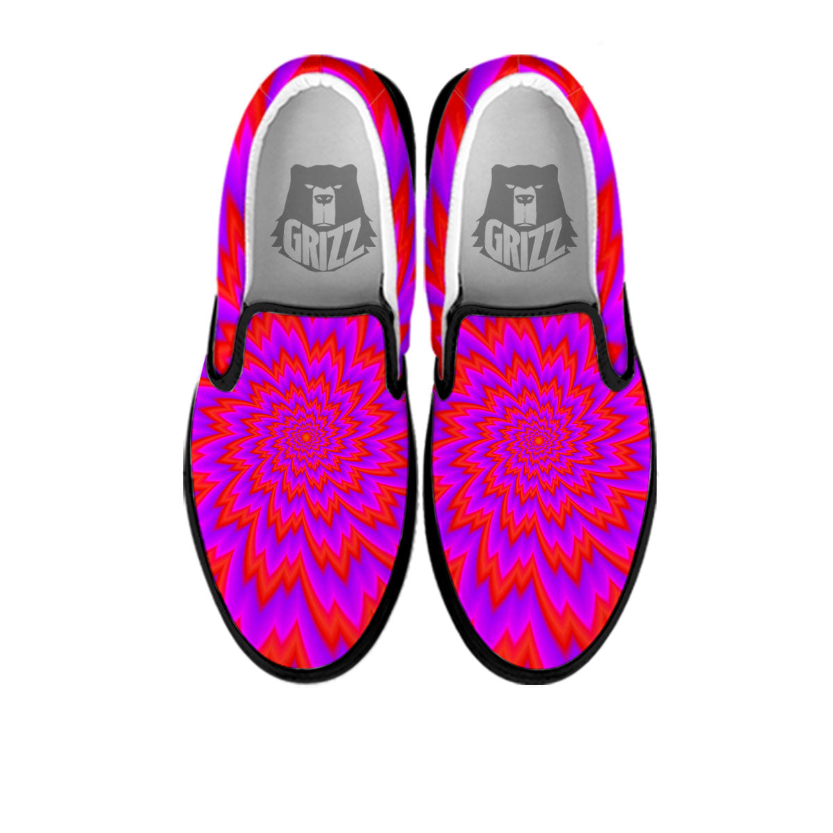 Optical Illusion Spiky Psychedelic Black Slip On Shoes-grizzshop