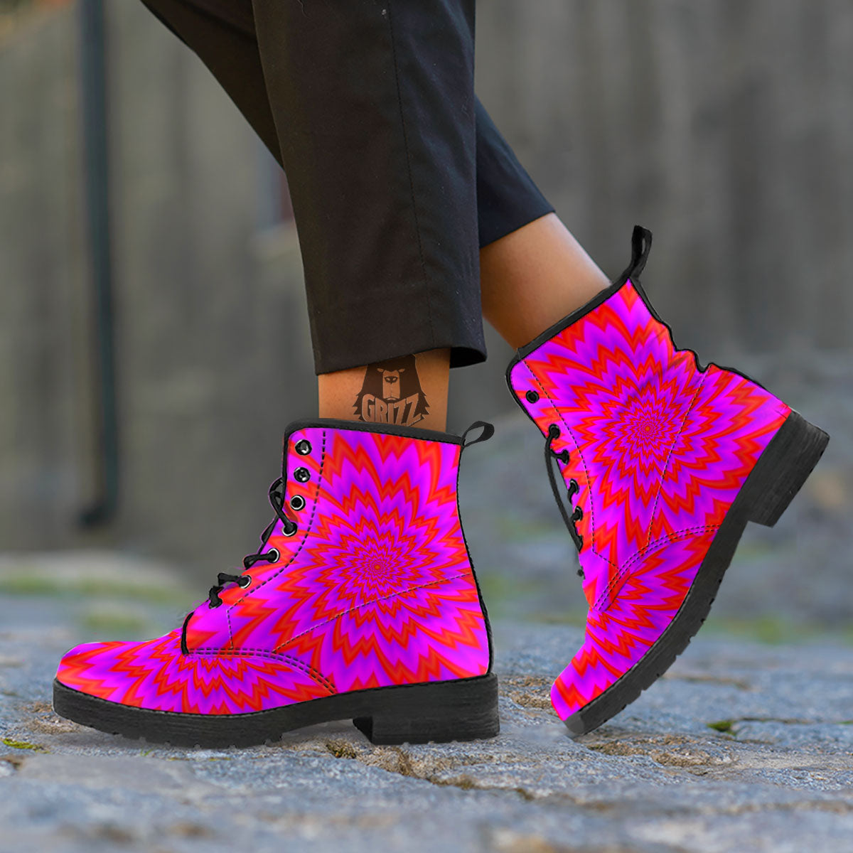 Optical Illusion Spiky Psychedelic Leather Boots-grizzshop