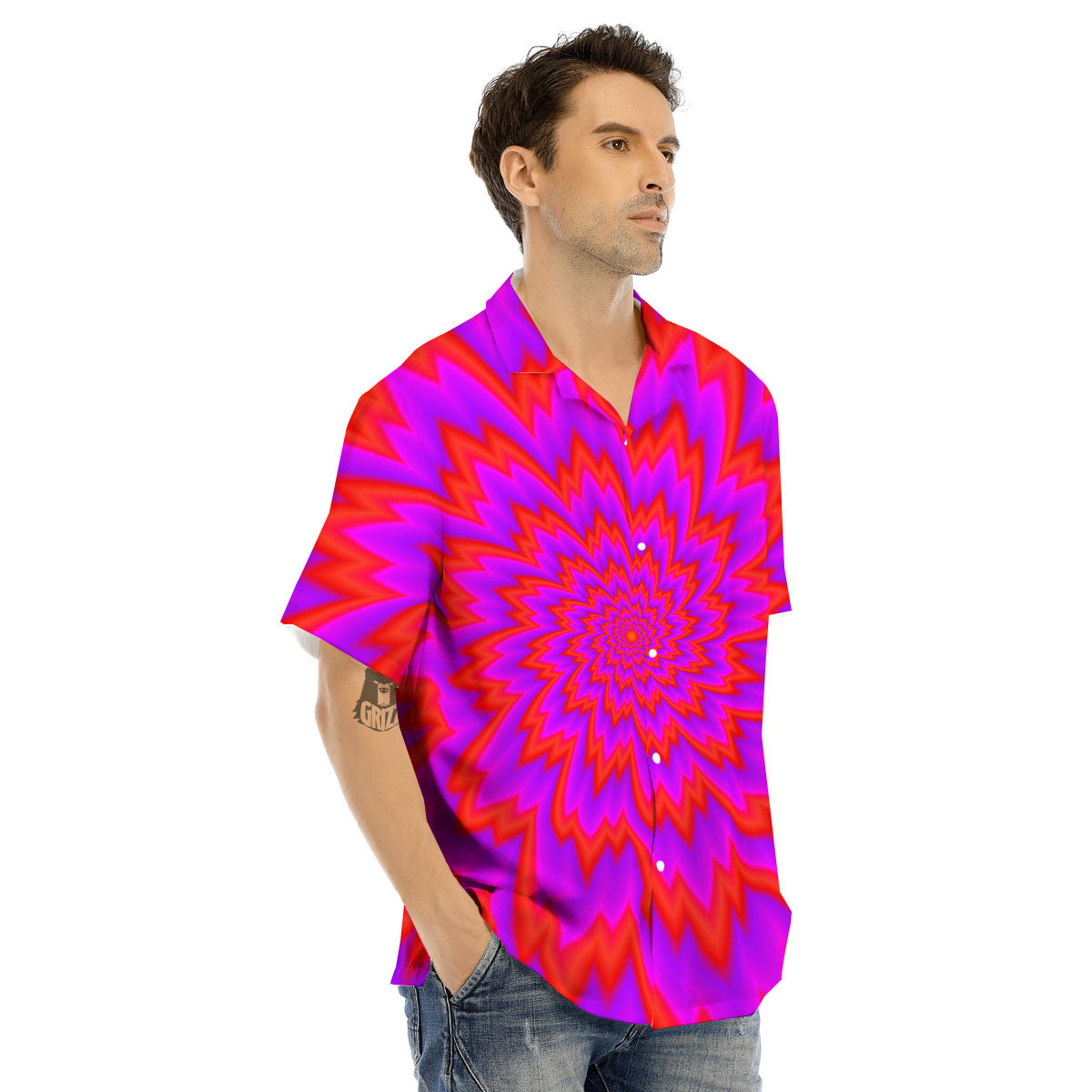 Optical Illusion Spiky Psychedelic Men's Hawaiian Shirt-grizzshop