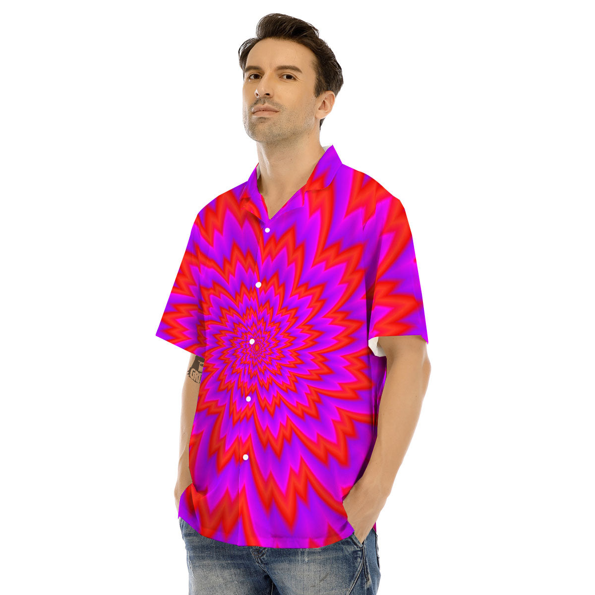 Optical Illusion Spiky Psychedelic Men's Hawaiian Shirt-grizzshop