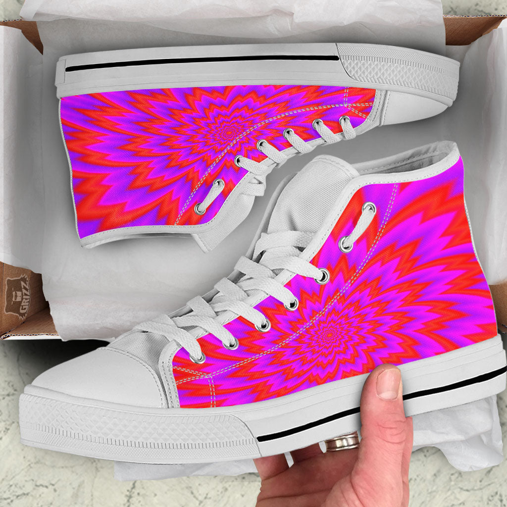Optical Illusion Spiky Psychedelic White High Top Shoes-grizzshop