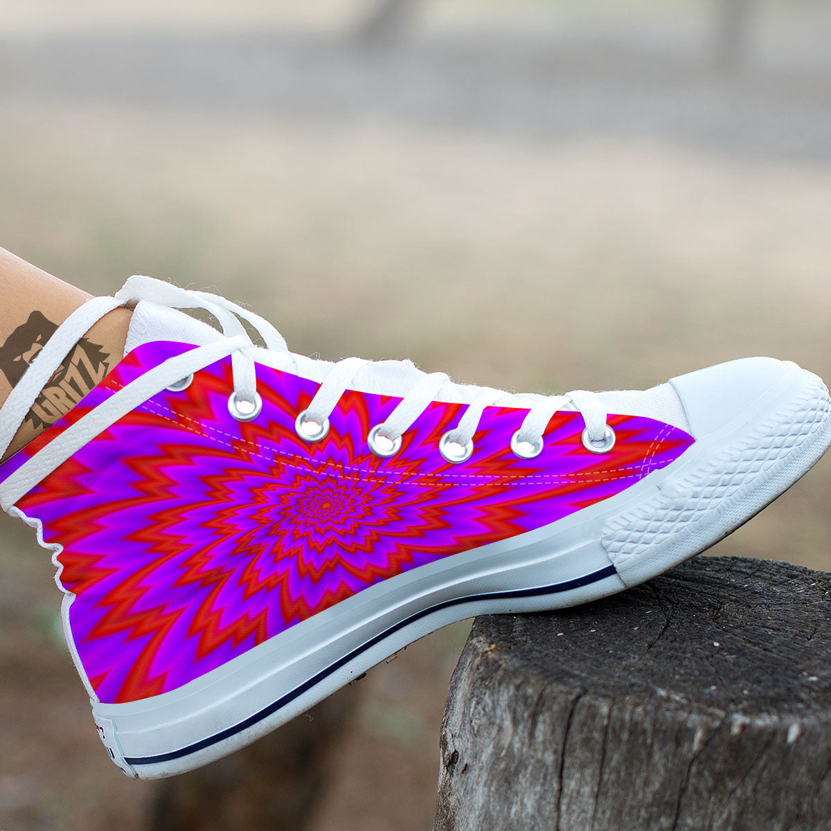 Optical Illusion Spiky Psychedelic White High Top Shoes-grizzshop