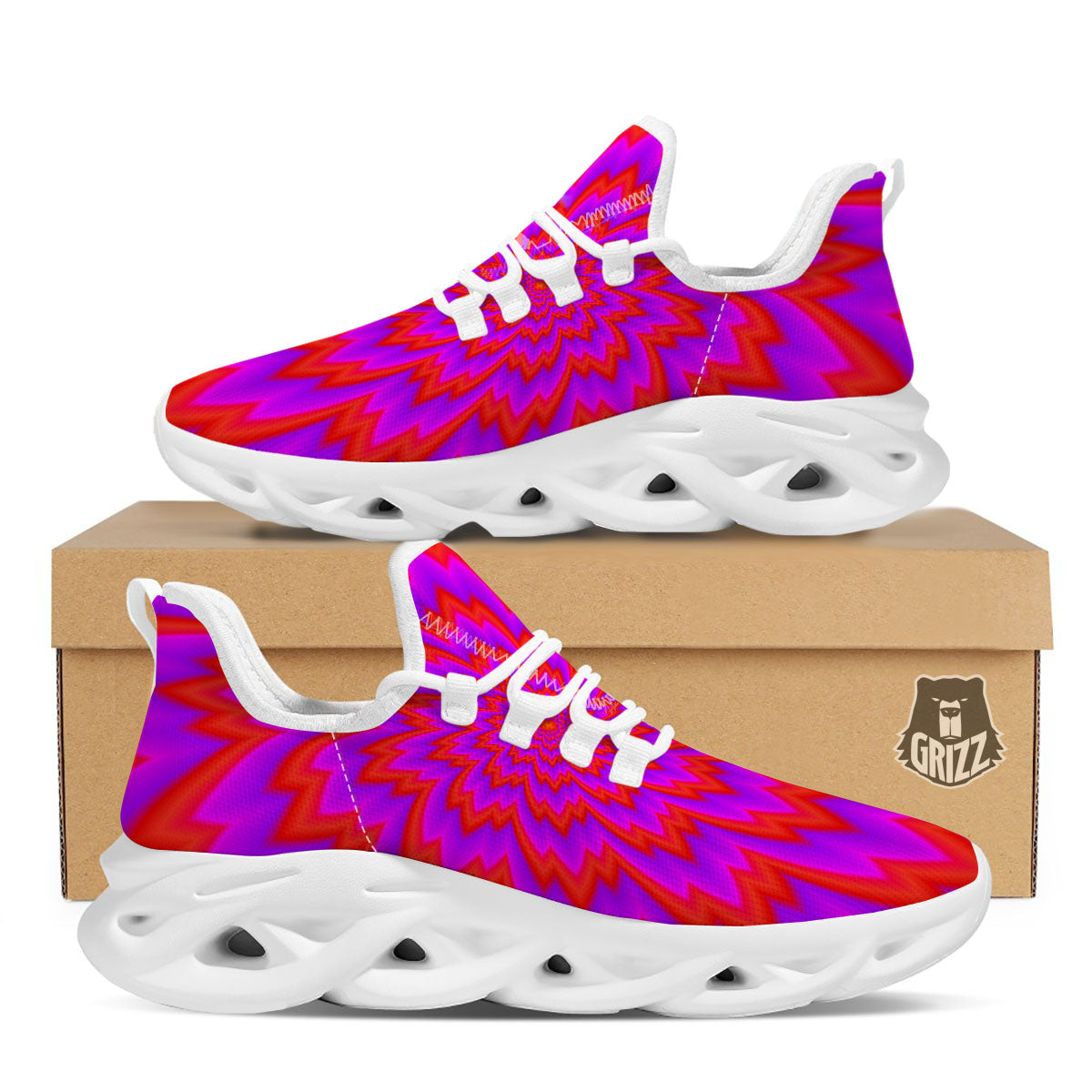 Optical Illusion Spiky Psychedelic White Running Shoes-grizzshop