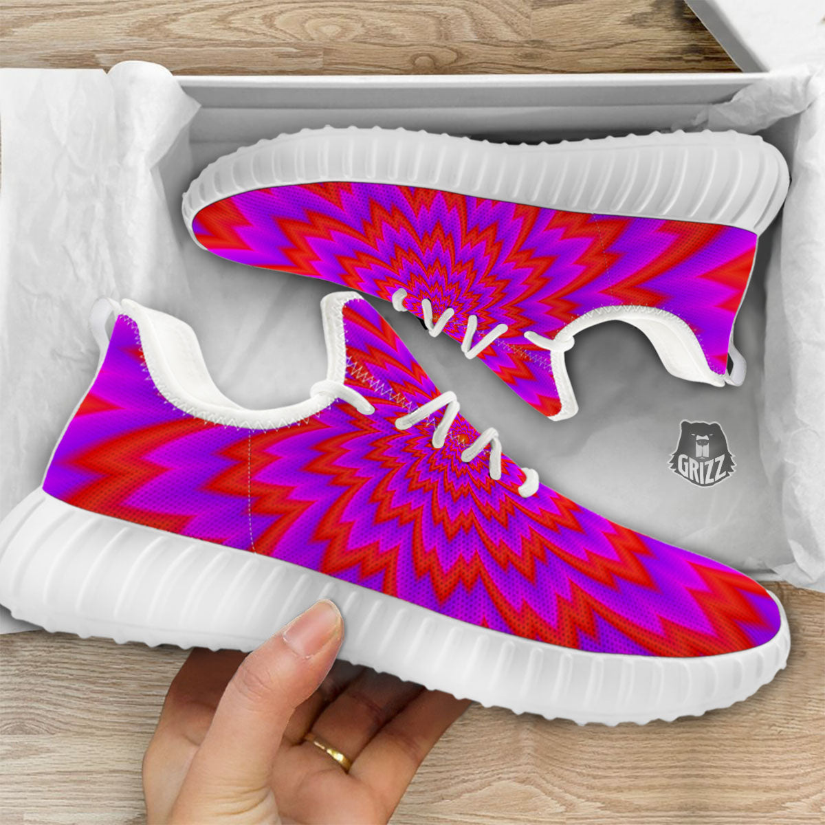 Optical Illusion Spiky Psychedelic White Walking Shoes-grizzshop