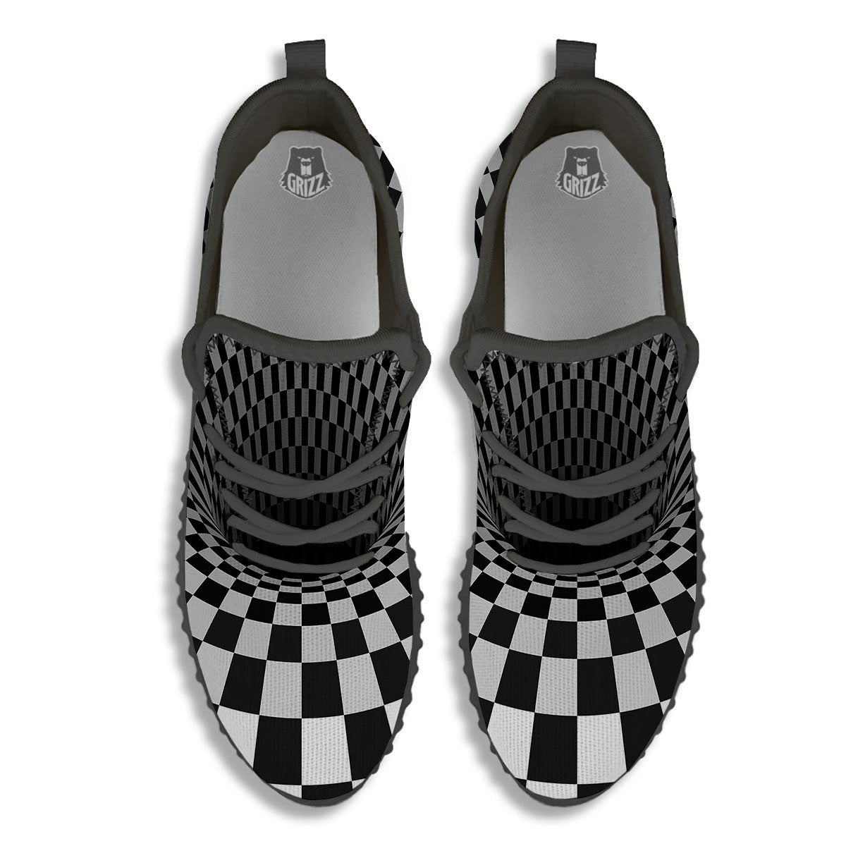 Optical Illusion White And Black Print Black Walking Shoes-grizzshop