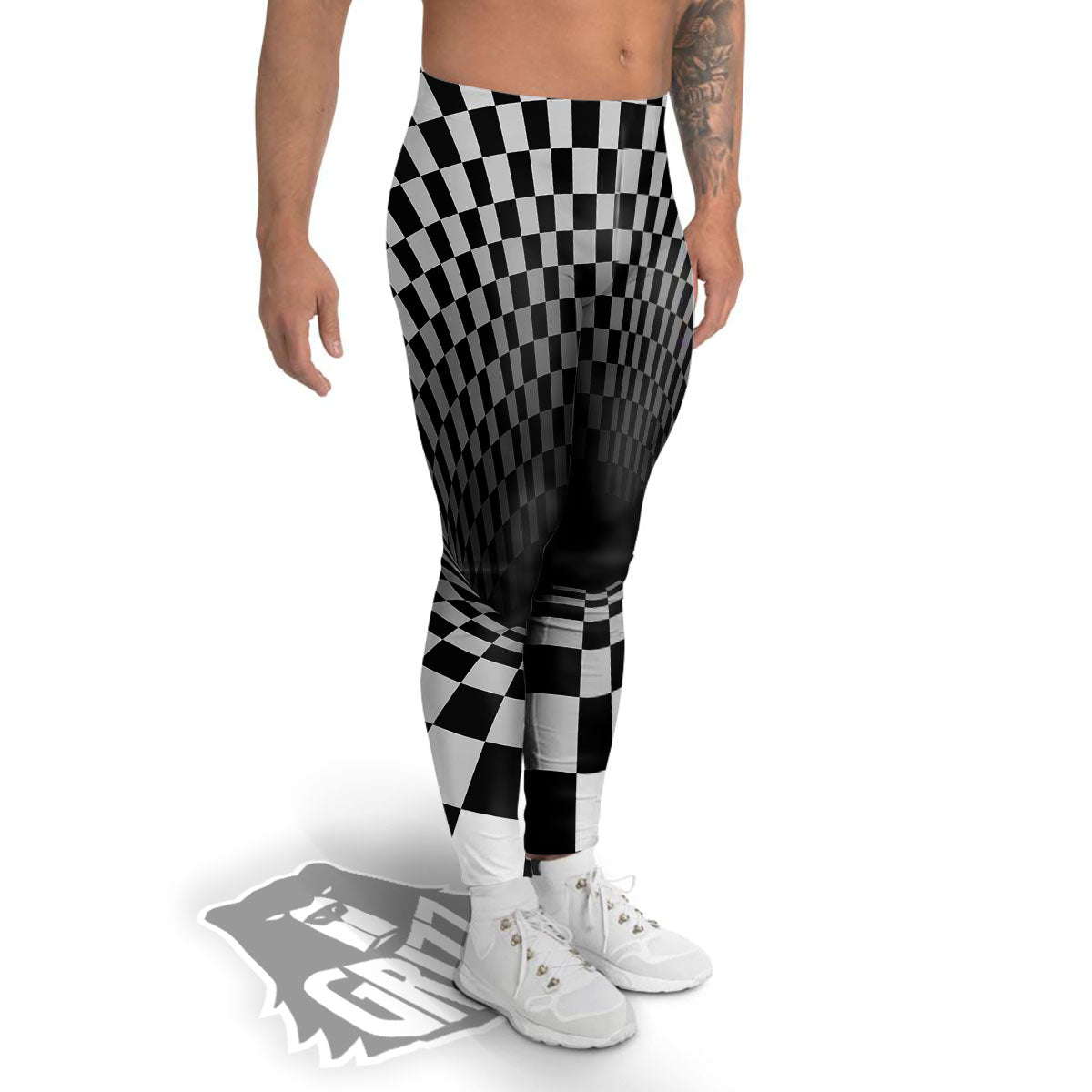 Optical Illusion White And Black Print Men's Leggings-grizzshop