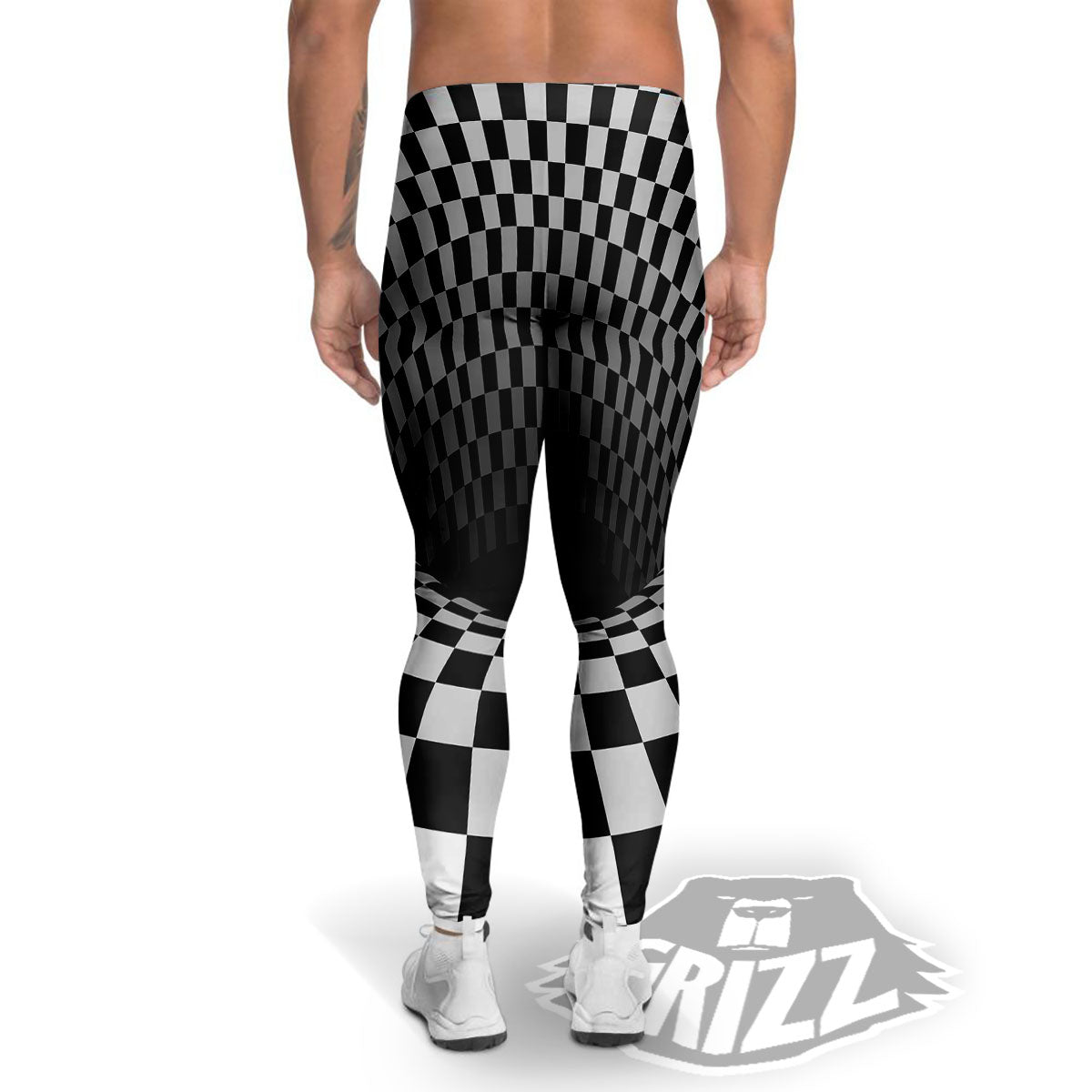 Optical Illusion White And Black Print Men's Leggings-grizzshop