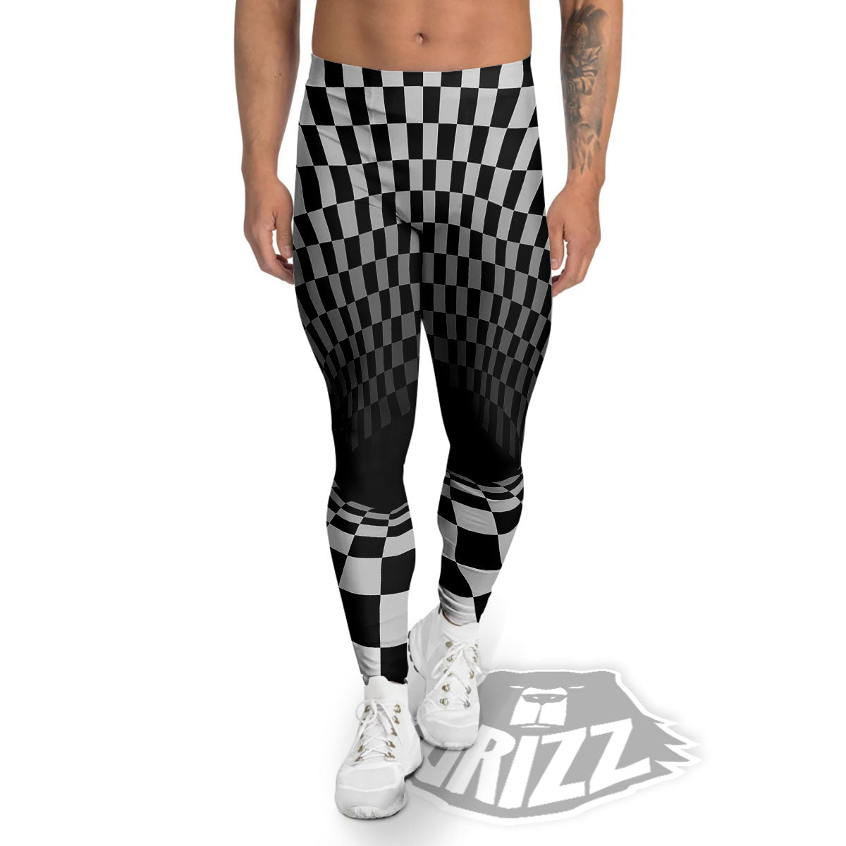 Optical Illusion White And Black Print Men's Leggings-grizzshop