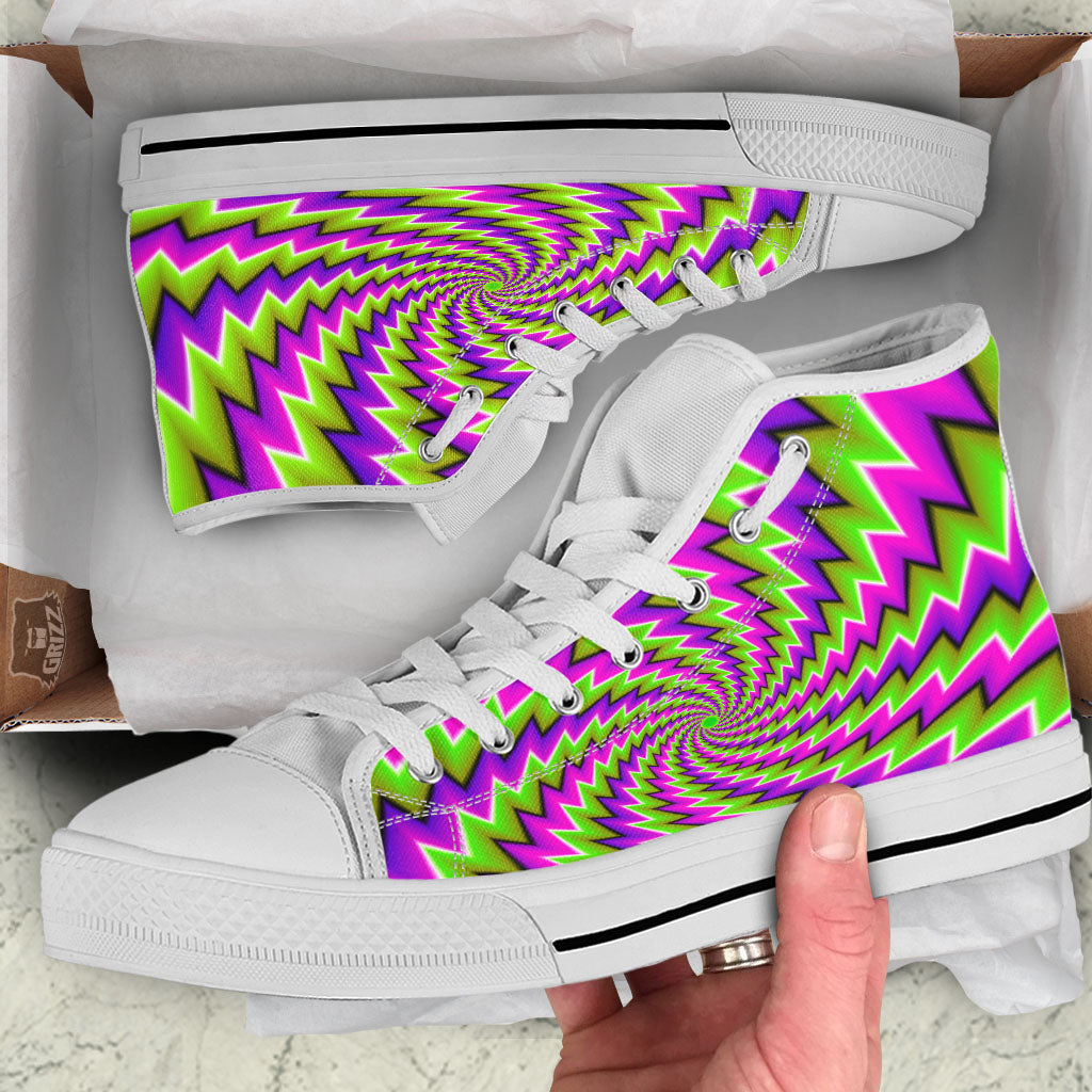 Optical Moving Illusion Abstract Twisted White High Top Shoes-grizzshop