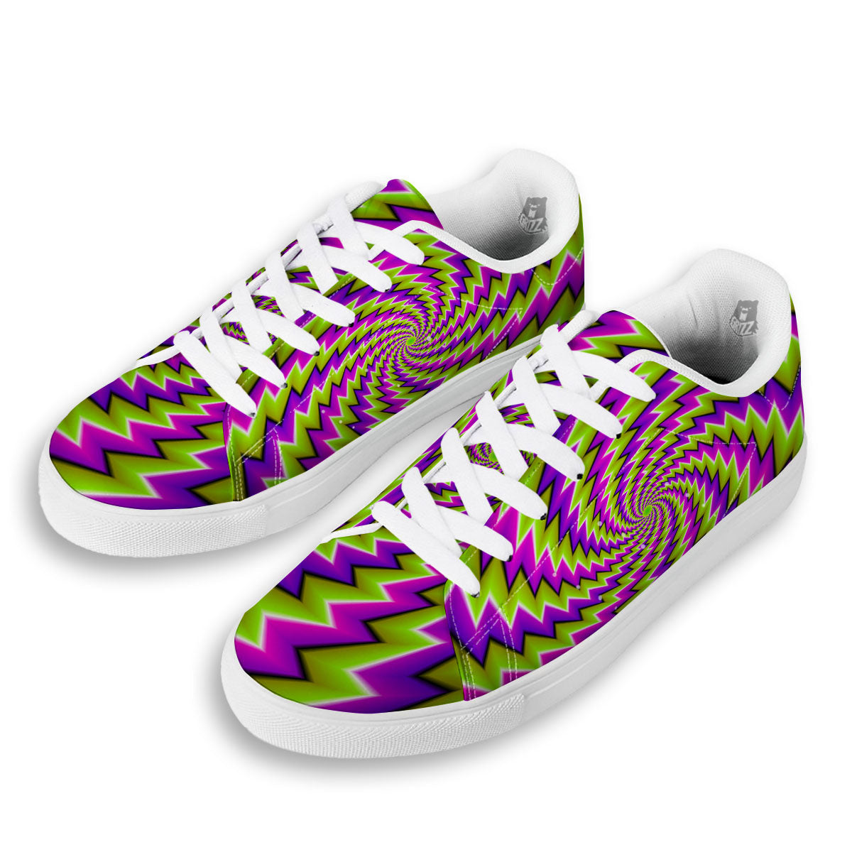 Optical Moving Illusion Abstract Twisted White Low Top Sneakers-grizzshop