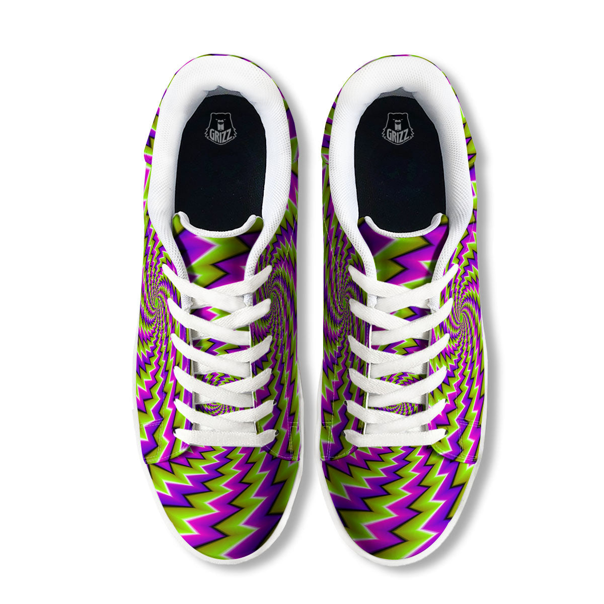 Optical Moving Illusion Abstract Twisted White Low Top Sneakers-grizzshop