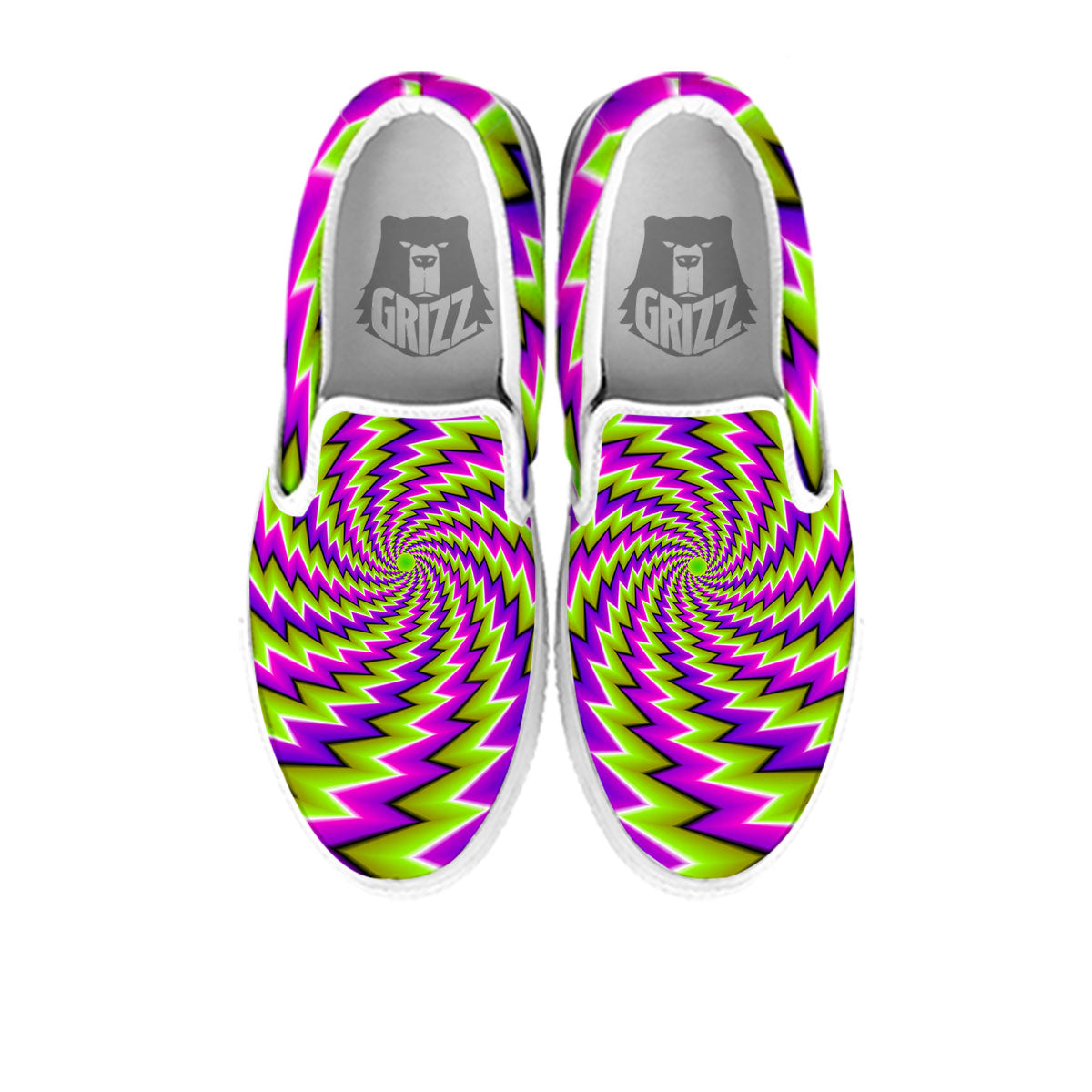 Optical Moving Illusion Abstract Twisted White Slip On Shoes-grizzshop