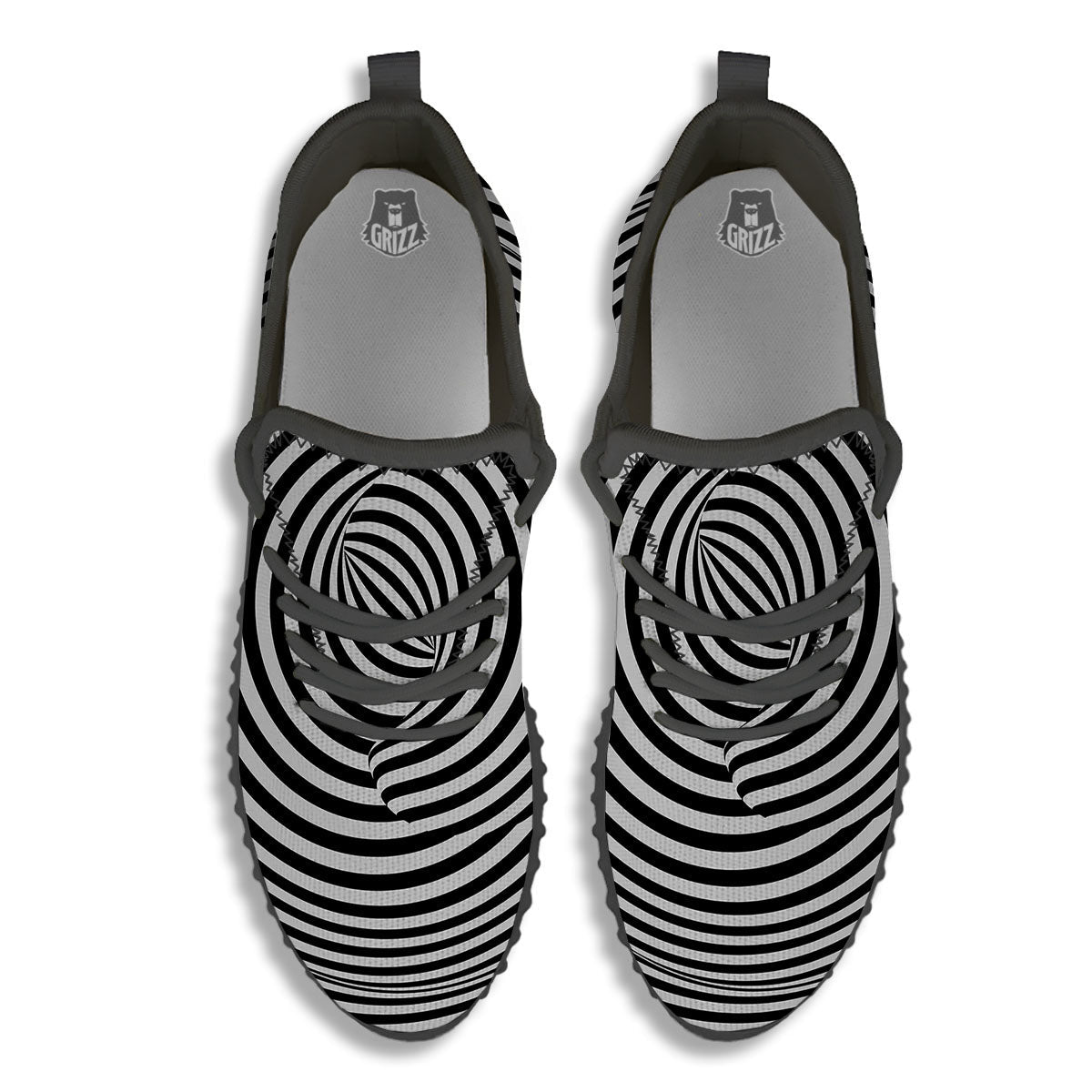 Optical illusion Black And White Print Black Walking Shoes-grizzshop