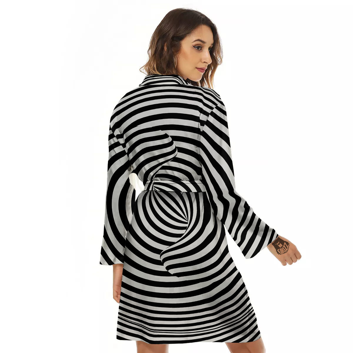 Optical illusion Black And White Print Women's Robe-grizzshop