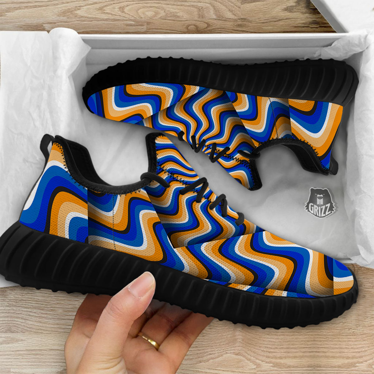 Optical illusion Hypnotic Blue Orange Black Walking Shoes-grizzshop
