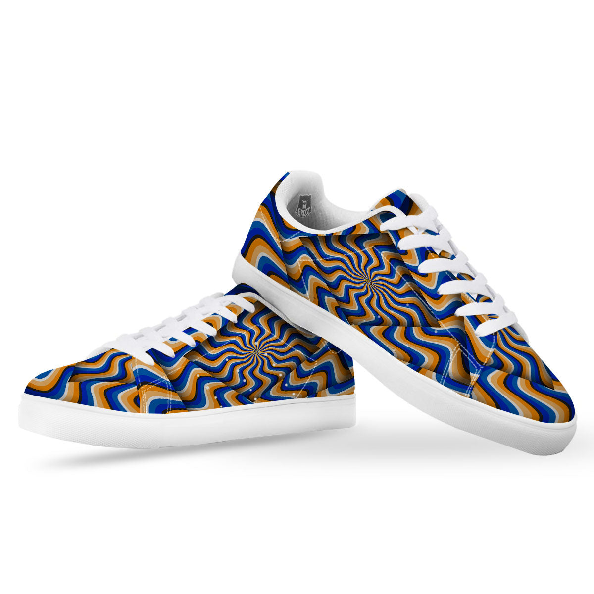Optical illusion Hypnotic Blue Orange White Low Top Sneakers-grizzshop