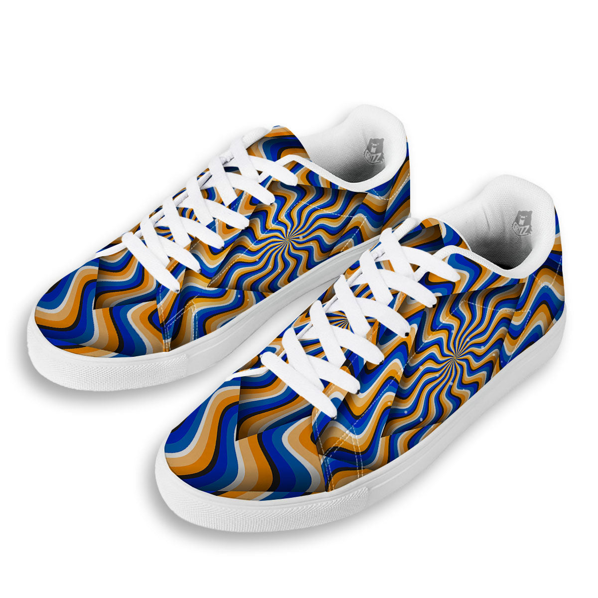 Optical illusion Hypnotic Blue Orange White Low Top Sneakers-grizzshop