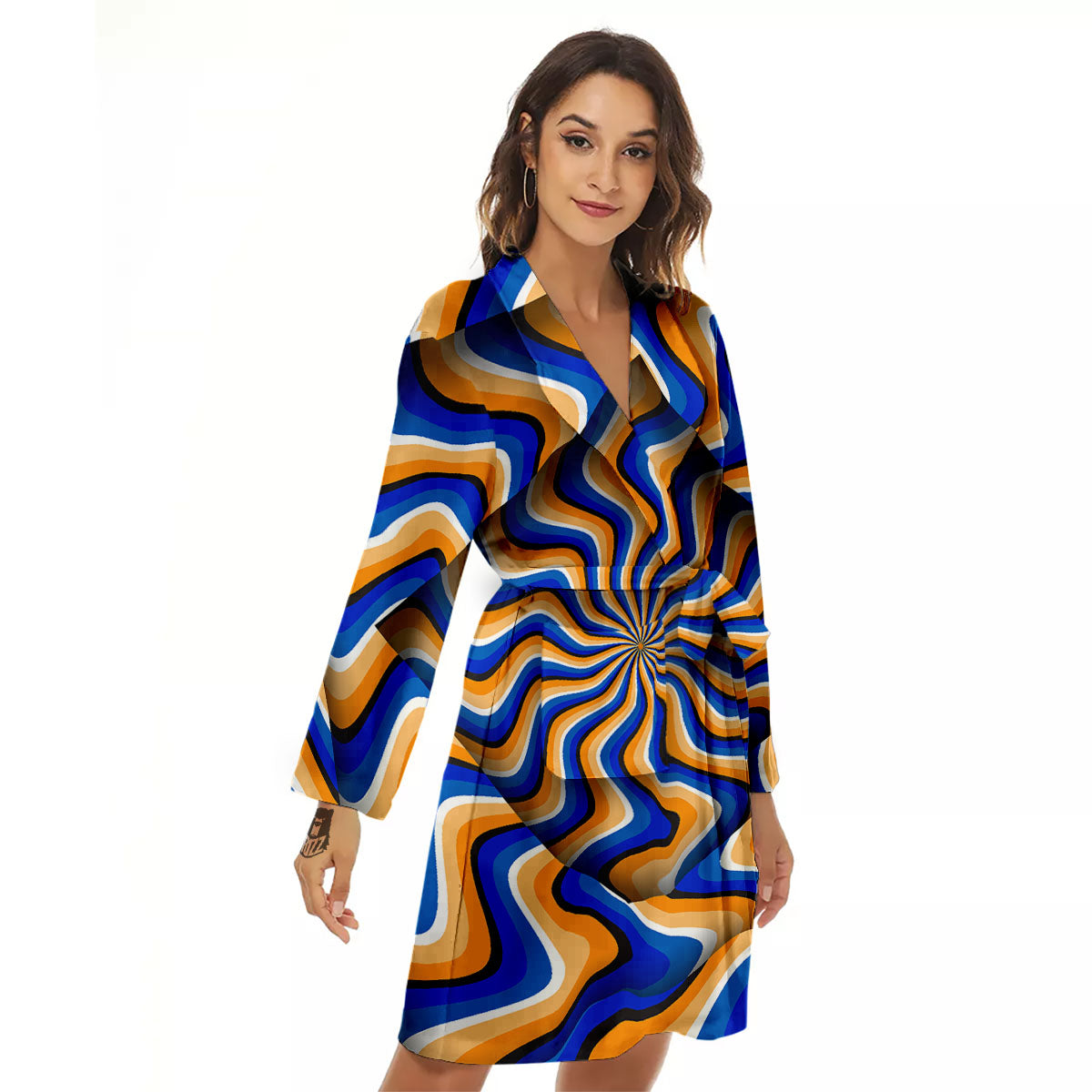 Optical illusion Hypnotic Blue Orange Women's Robe-grizzshop