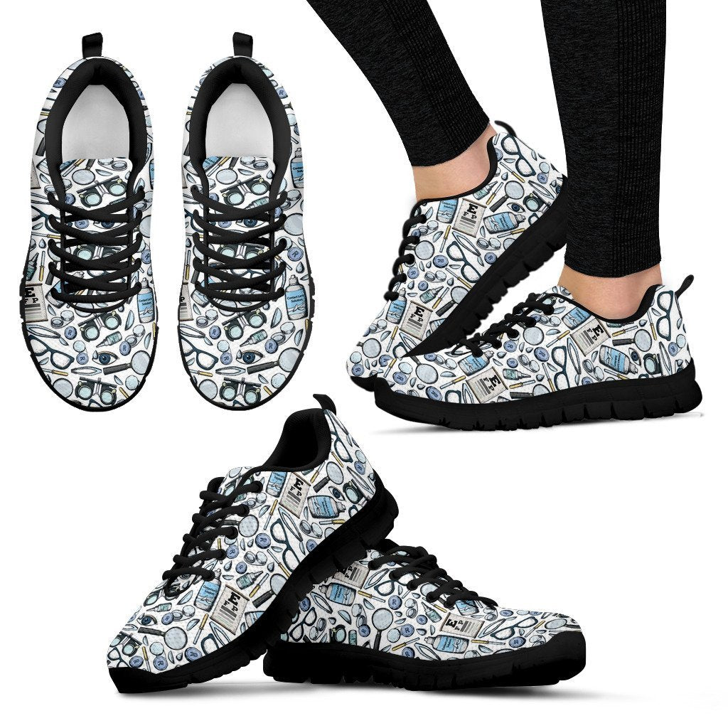 Optometry Pattern Print Black Sneaker Shoes For Men Women-grizzshop