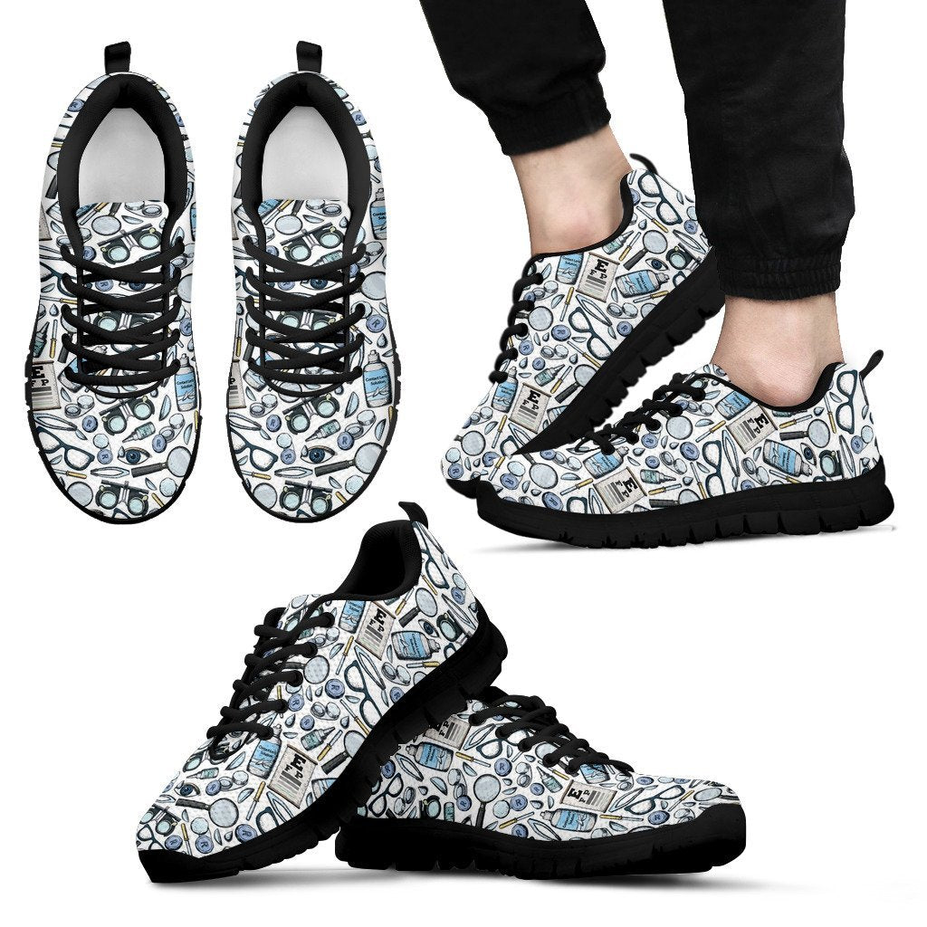 Optometry Pattern Print Black Sneaker Shoes For Men Women-grizzshop