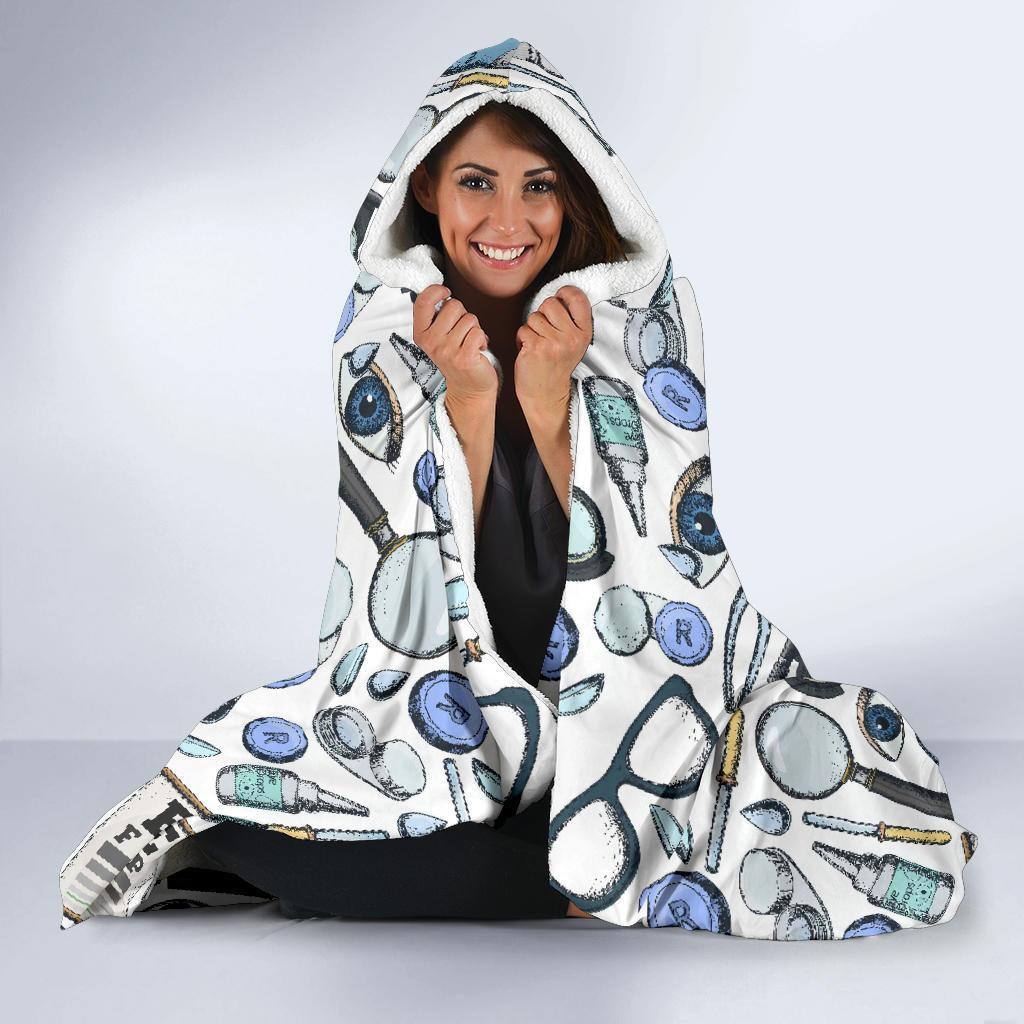 Optometry Pattern Print Hooded Blanket-grizzshop