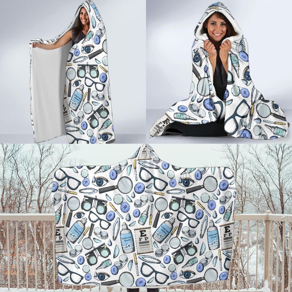 Optometry Pattern Print Hooded Blanket-grizzshop