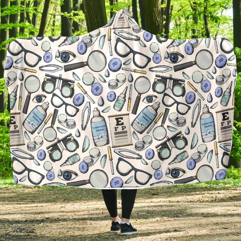 Optometry Pattern Print Hooded Blanket-grizzshop