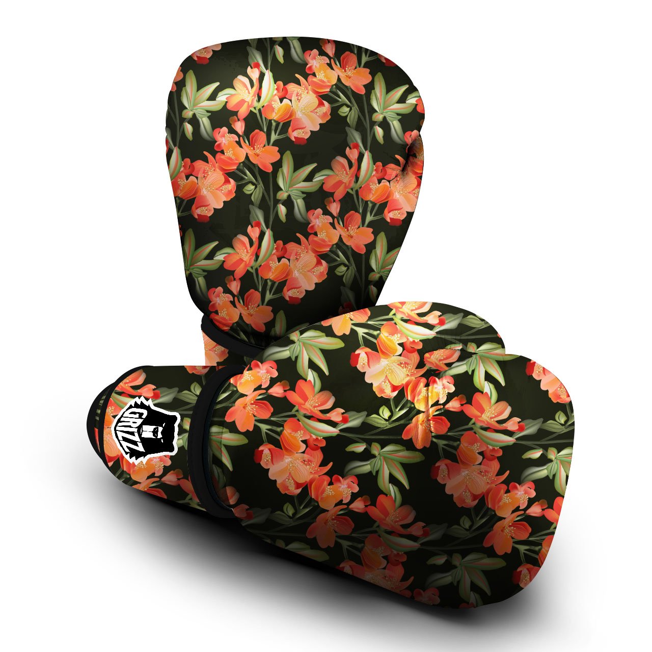 Orange Alstroemeria Print Pattern Boxing Gloves-grizzshop