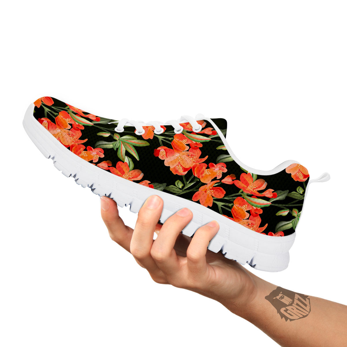 Orange Alstroemeria Print Pattern White Sneaker-grizzshop