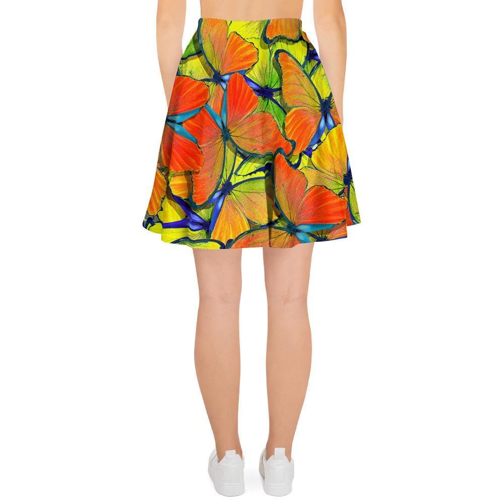 Orange And Blue Butterfly Print Women's Skirt-grizzshop