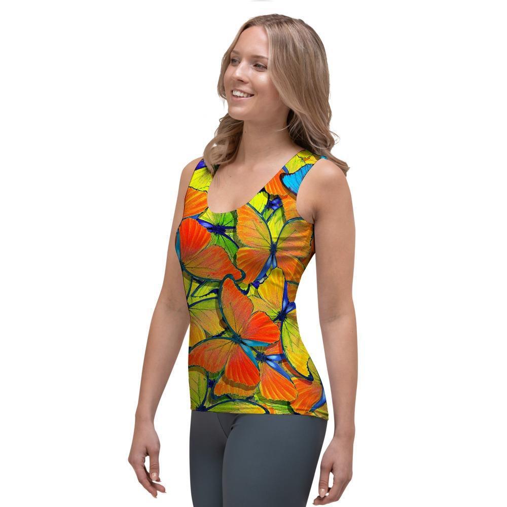Orange And Blue Butterfly Print Women's Tank Top-grizzshop