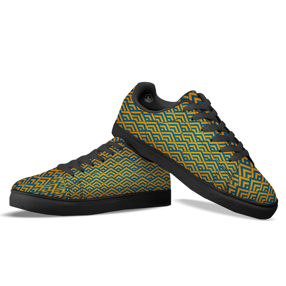 Orange And Blue Chevrons Print Pattern Black Low Top Sneakers-grizzshop