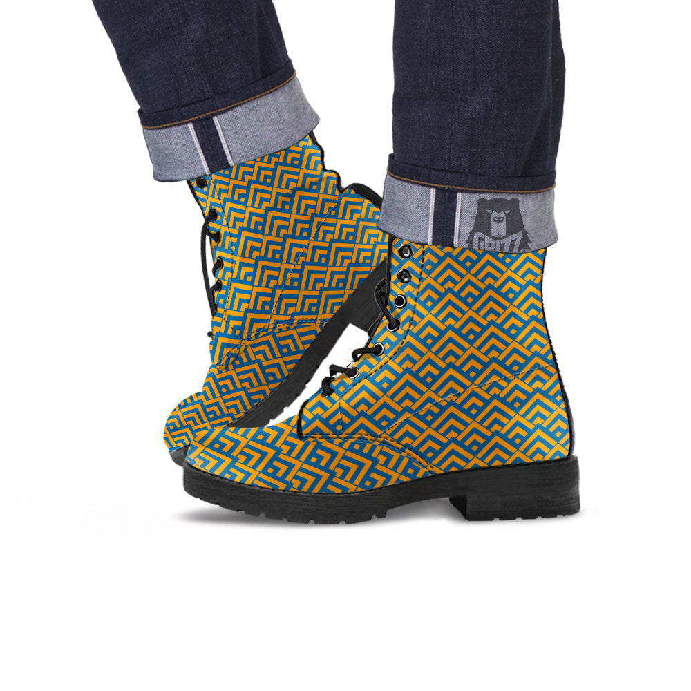 Orange And Blue Chevrons Print Pattern Leather Boots-grizzshop
