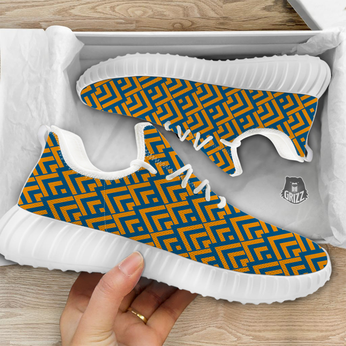 Orange And Blue Chevrons Print Pattern White Walking Shoes-grizzshop
