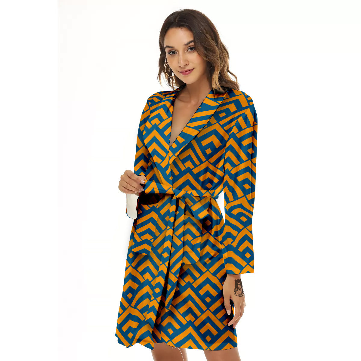 Orange And Blue Chevrons Print Pattern Women's Robe-grizzshop