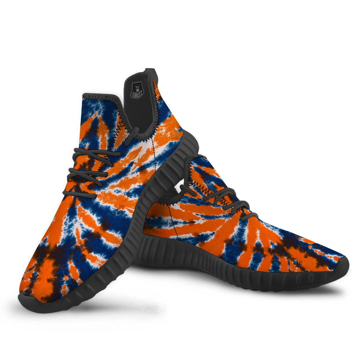 Orange And Blue Tie Dye Spider Print Black Walking Shoes-grizzshop