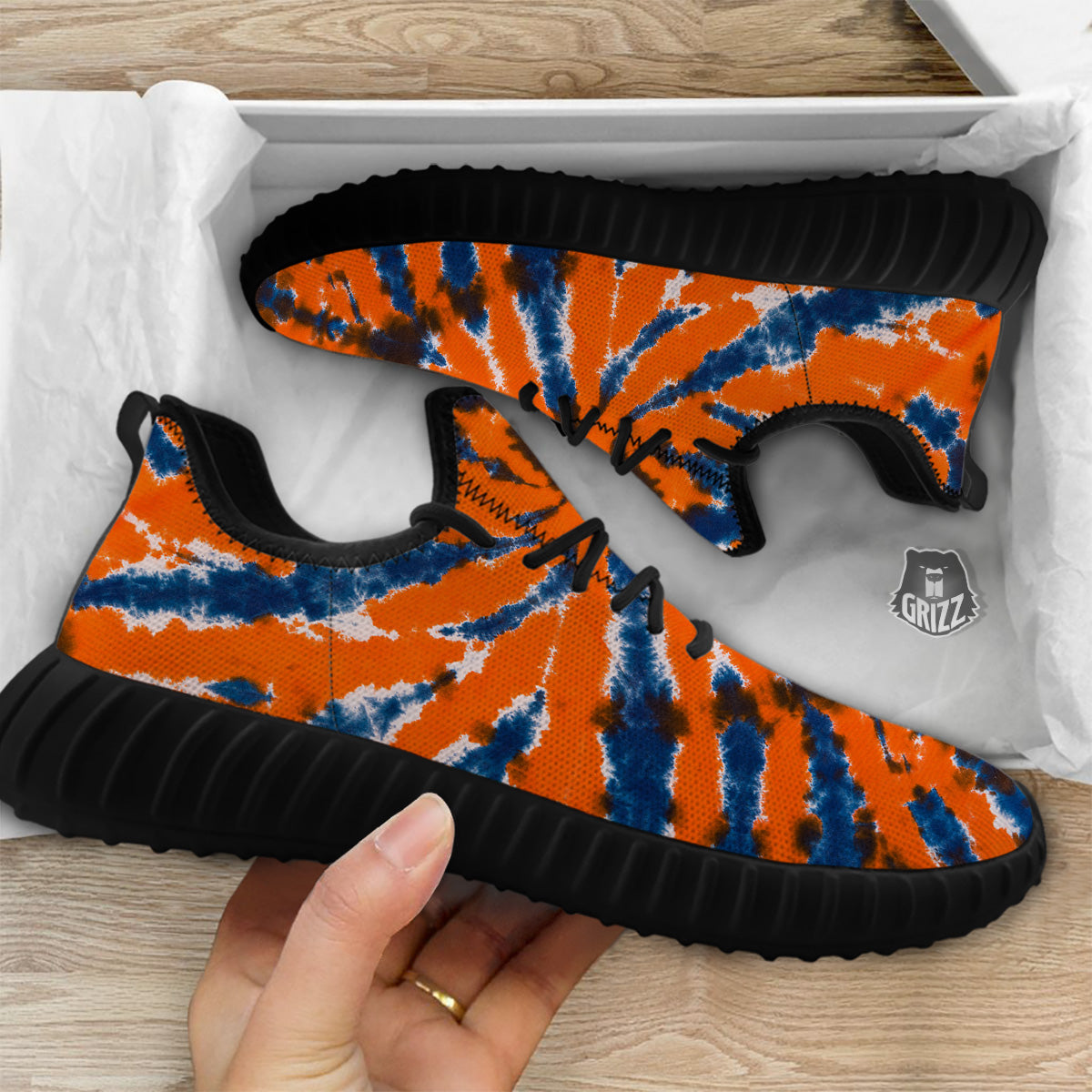 Orange And Blue Tie Dye Spider Print Black Walking Shoes-grizzshop