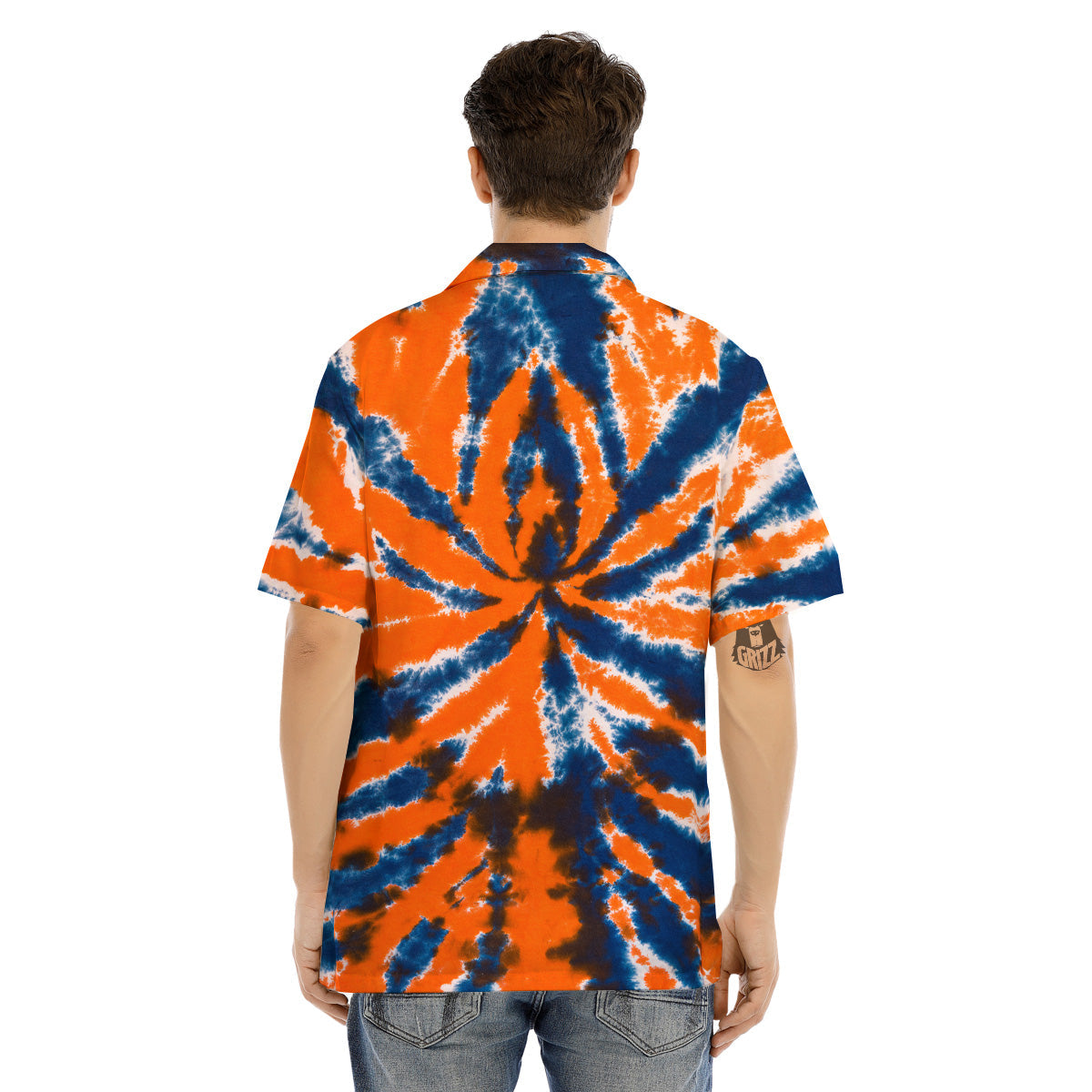 Orange And Blue Tie Dye Spider Print Men's Hawaiian Shirt-grizzshop
