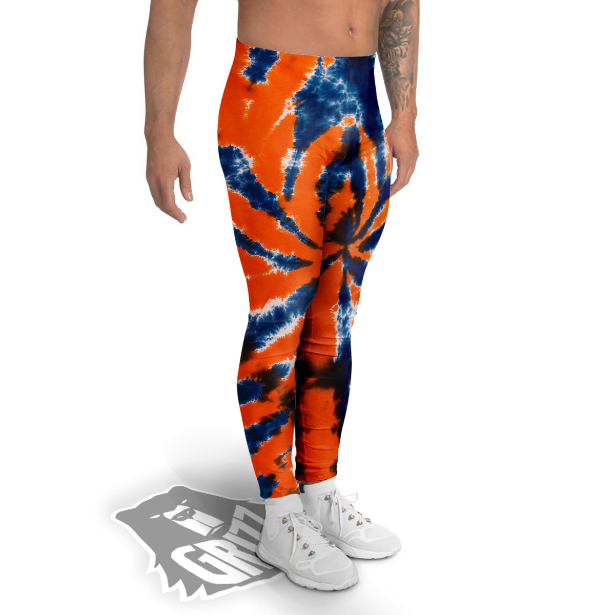 Orange And Blue Tie Dye Spider Print Men's Leggings-grizzshop