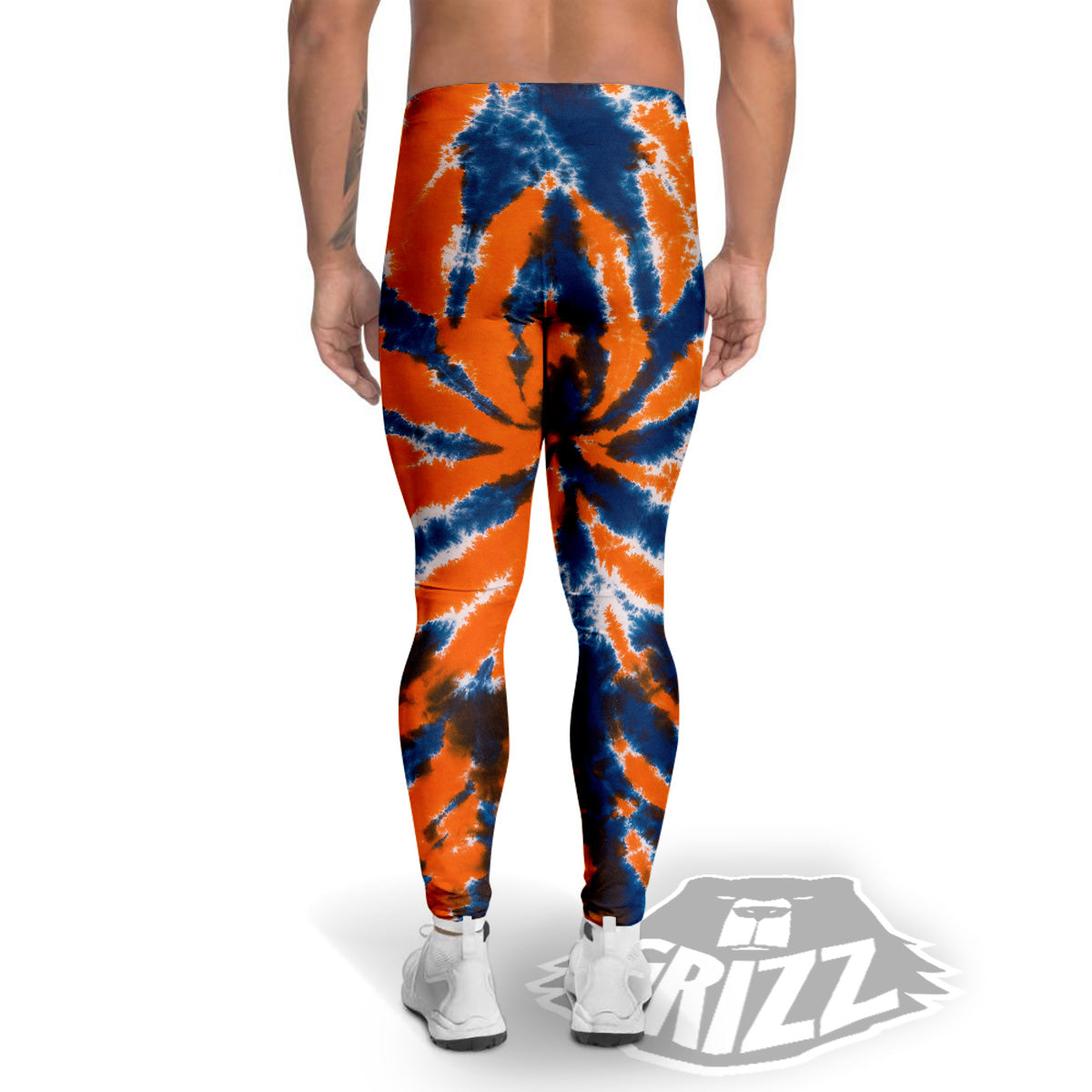 Orange And Blue Tie Dye Spider Print Men's Leggings-grizzshop