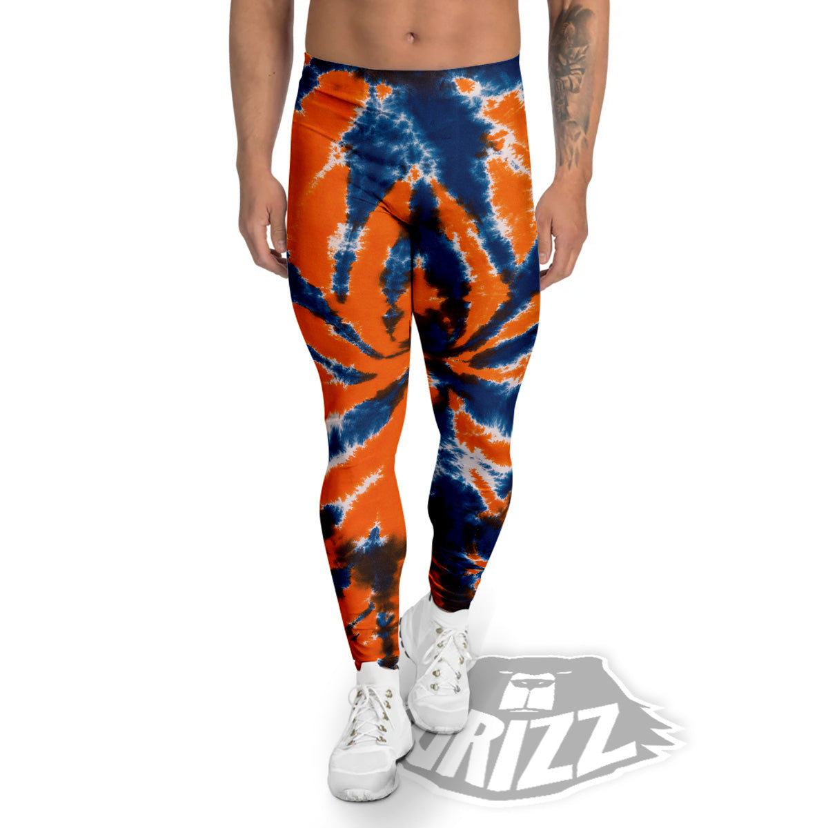 Orange And Blue Tie Dye Spider Print Men's Leggings-grizzshop